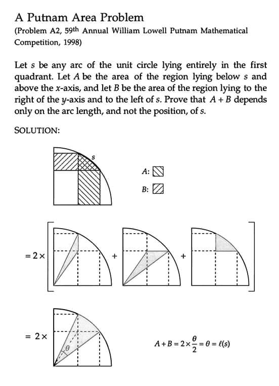 Geometry Arc Circle Area – PUTNAM Problem A2 1998 – Trigonometry Identity Proof