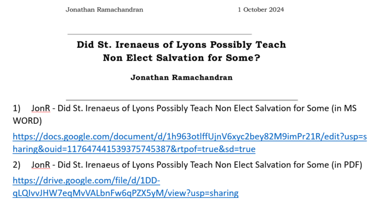 Did St. Irenaeus of Lyons Possibly Teach Non Elect Salvation for Some?