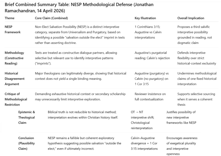 Thought: Toward a Revised Abstract of Non-Elect Salvation Possibility (NESP) Paper with Methodological Defense