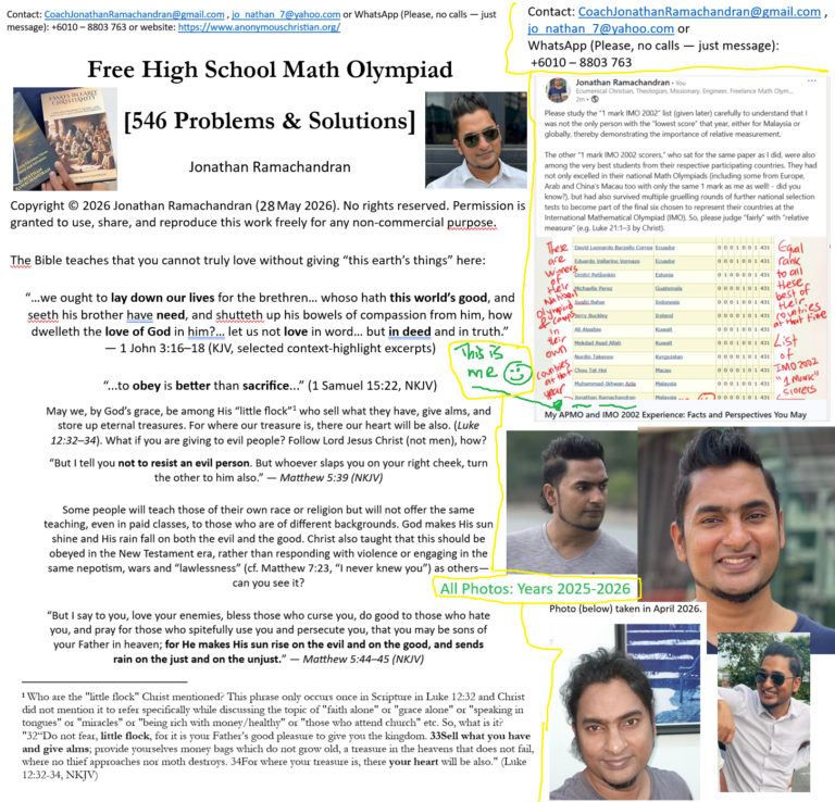 Free High School Math Olympiad (546 Problems & Solutions): 1430-Page Complete Collection of 2020–2026 Olympiad Mathematics Solutions by Jonathan Ramachandran (Free PDF Download)