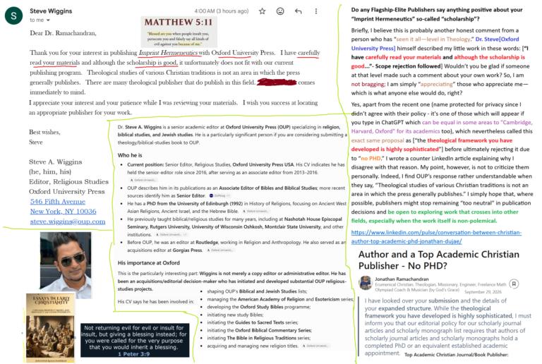 Does Oxford University Press—or any other Flagship-Elite Publisher—say anything positive about your “Imprint Hermeneutics” so-called “scholarship”?