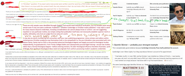 A Conversation Between a Christian Author and a Top Academic Christian Publisher – No PHD?