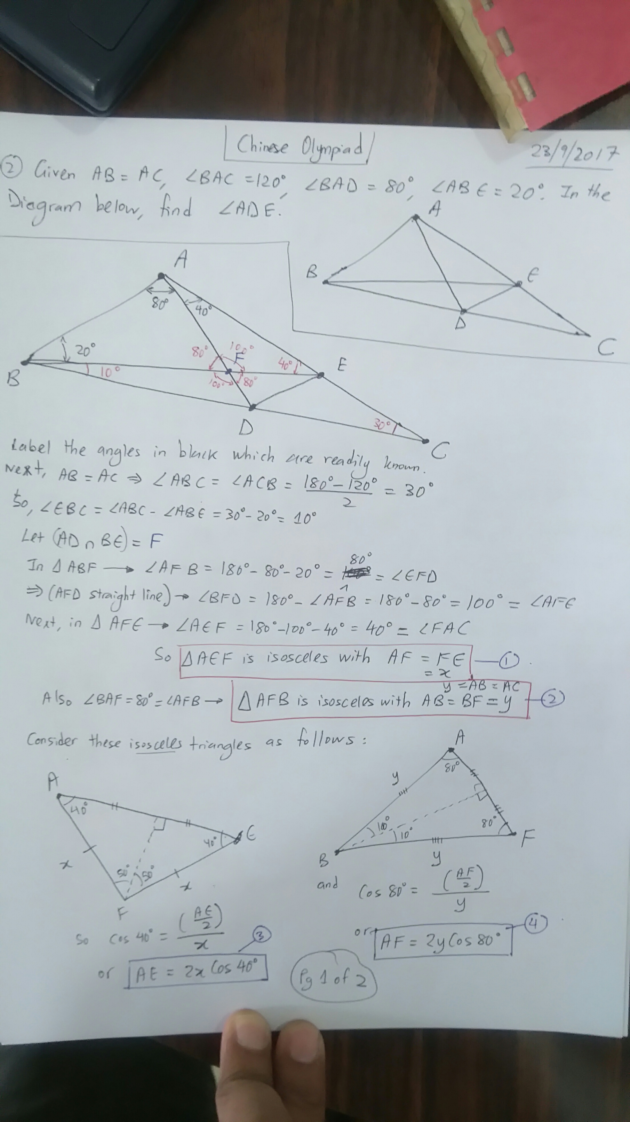 Finding an angle in a tough Math Olympiad Geometry Problem The