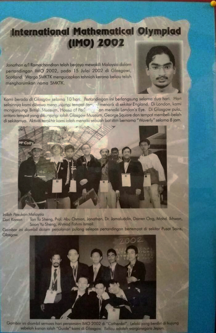 Jonathan Ramachandran IMO Malaysia Kajang High School